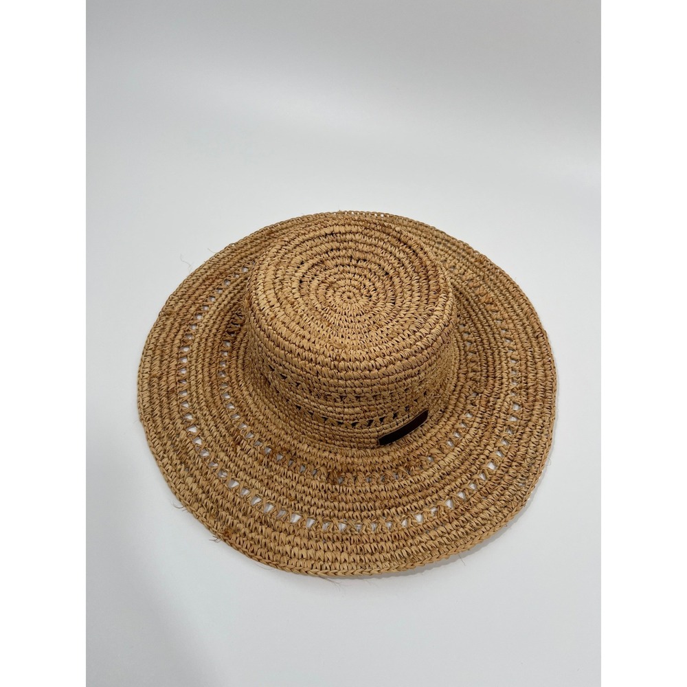 Nine West Womens Woven Sun Beach Hat Tan Coastal Summer Pool Chic Minimalist
